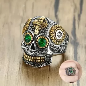 Vintage Lucky Devil Silver Skeleton Metal Earth Stone Ring U
