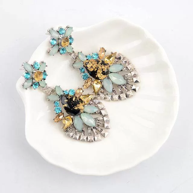 Vintage Luxury Crystal Water Drop Gem Pendant Earrings [Real