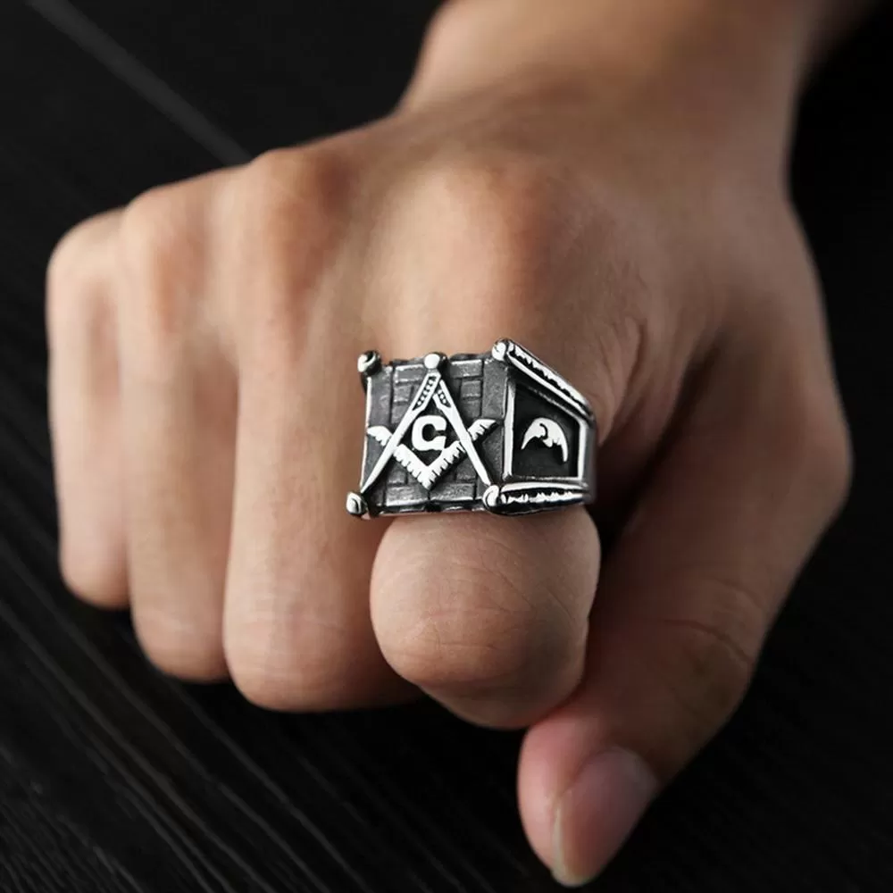 Vintage Men Ring Freemasonry Masonic Punk Titanium For Busin - image 2