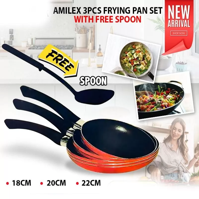 4pcs Nonstick Frying Pan Set with Spoon With Free Spoon - image 2