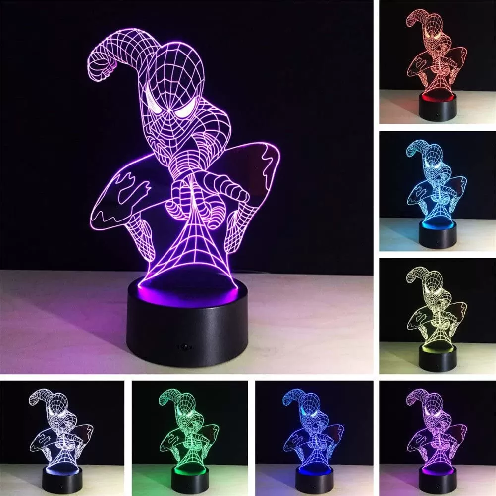 Kids 3D Illusion Spider Man 7 Colours Change Night Light Tou - image 2