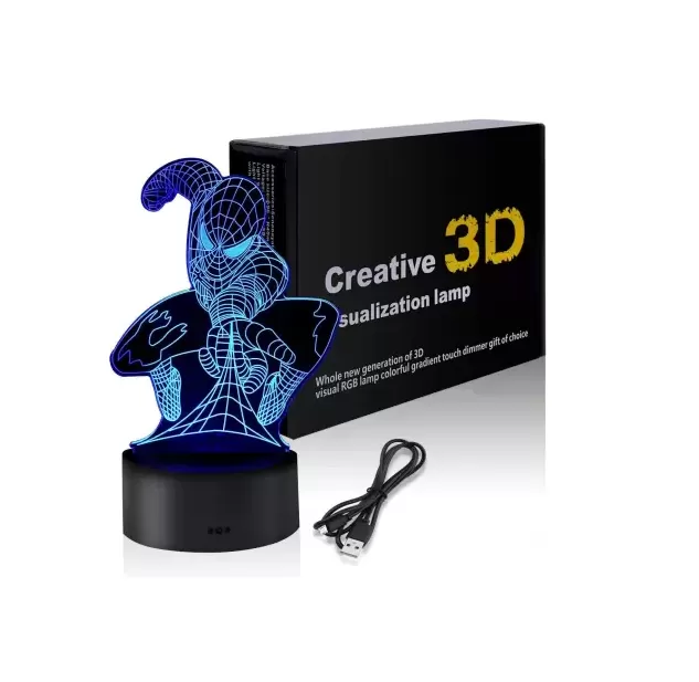 Kids 3D Illusion Spider Man 7 Colours Change Night Light Tou - image 5