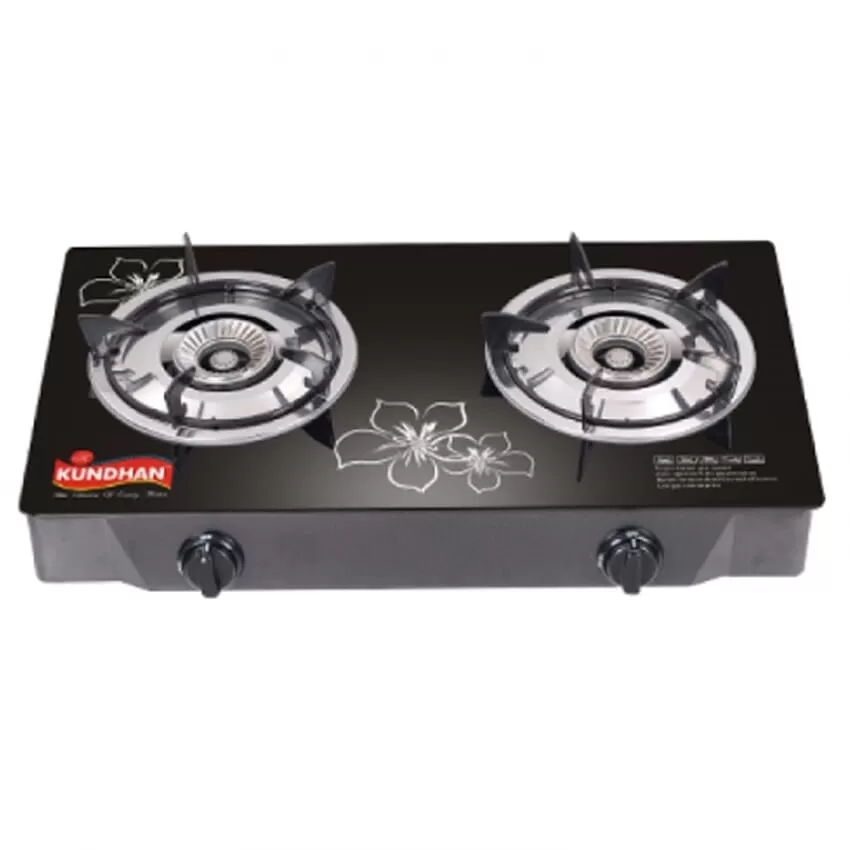 Kundhan Glass Top Stainless Steel Gas Cooker Dual Burner