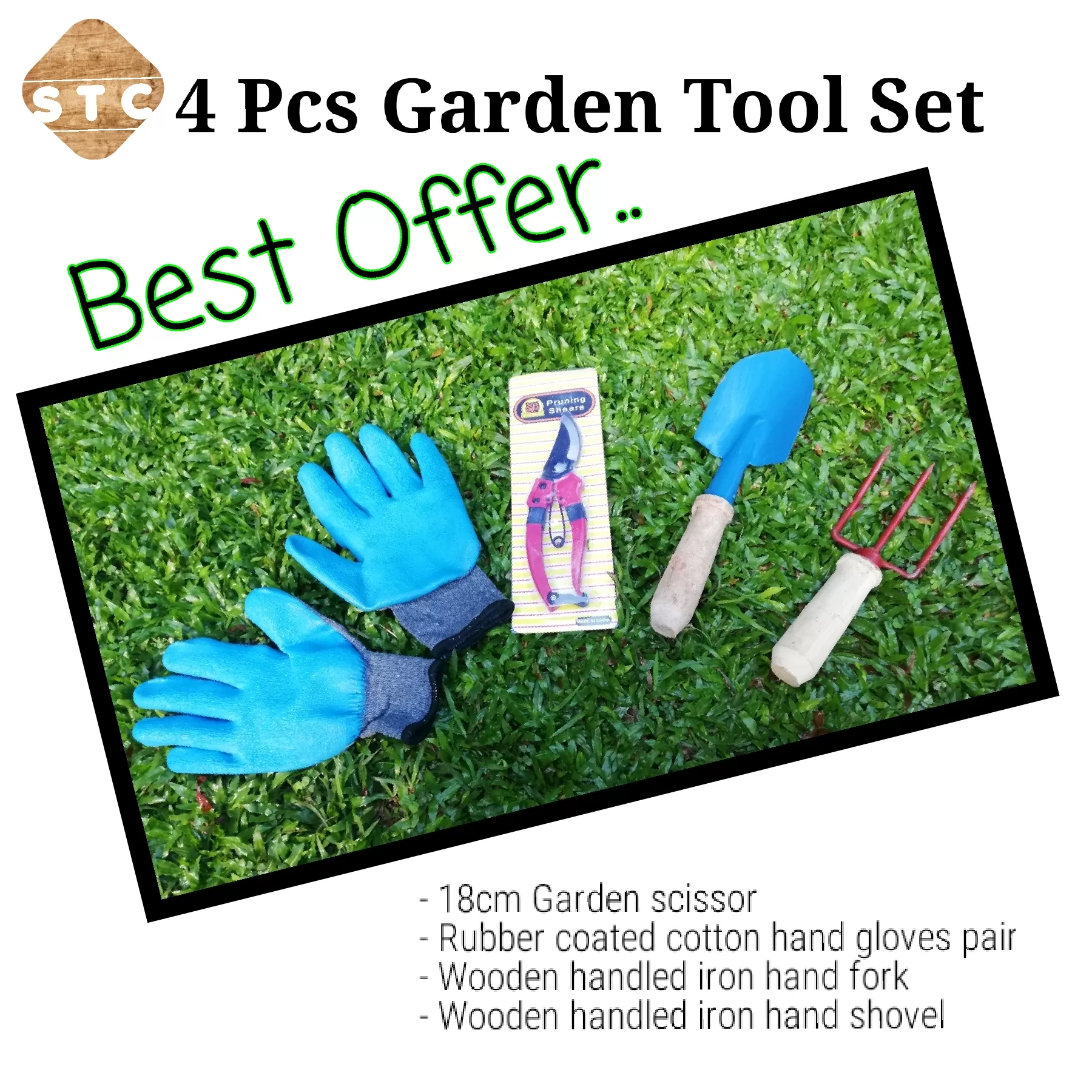 4 Pcs garden tool set , scissor,gloves,hand fork,shovel - image 2