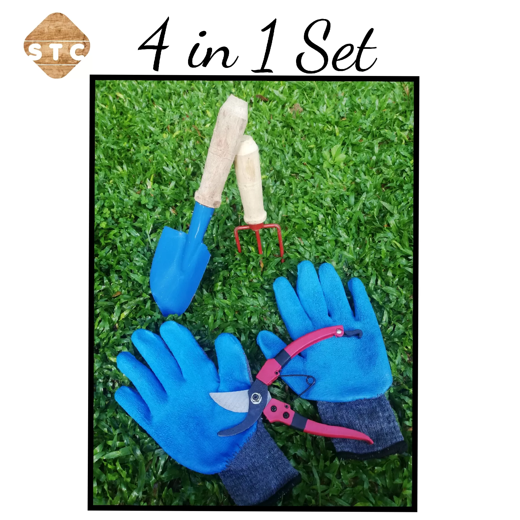 4 Pcs garden tool set , scissor,gloves,hand fork,shovel - image 3