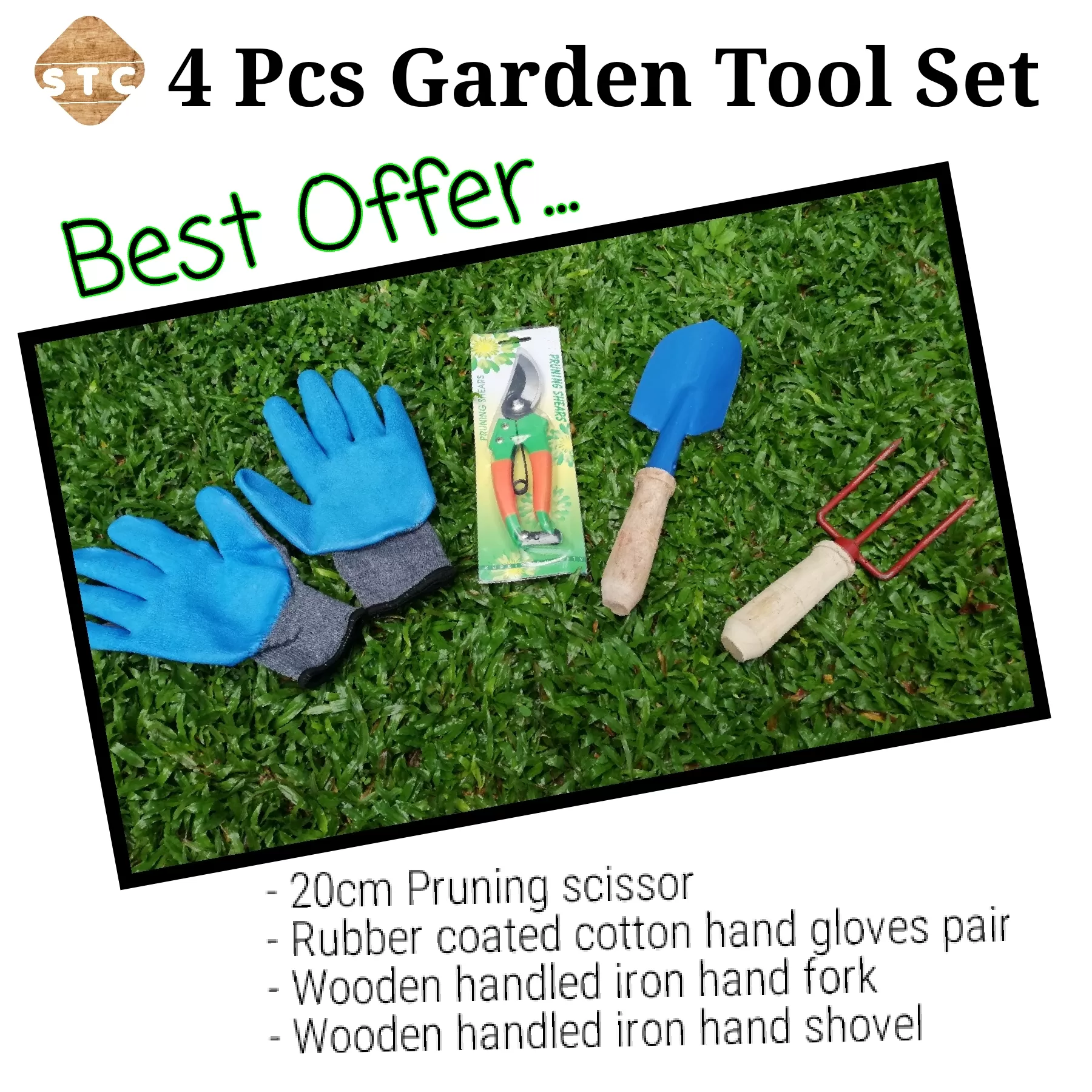 4 Pcs garden tool set , scissor,gloves,hand fork,shovel - image 2