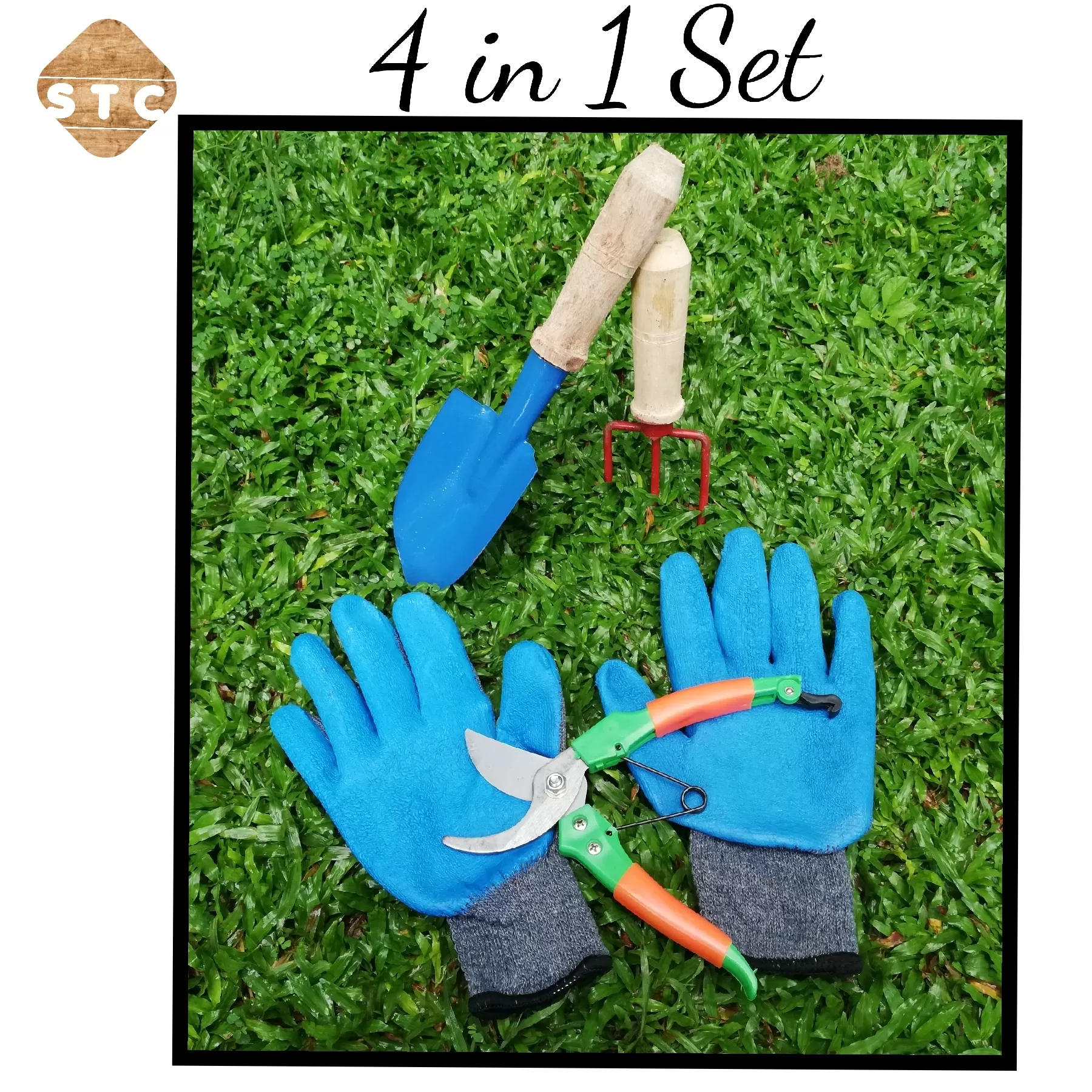 4 Pcs garden tool set , scissor,gloves,hand fork,shovel - image 3