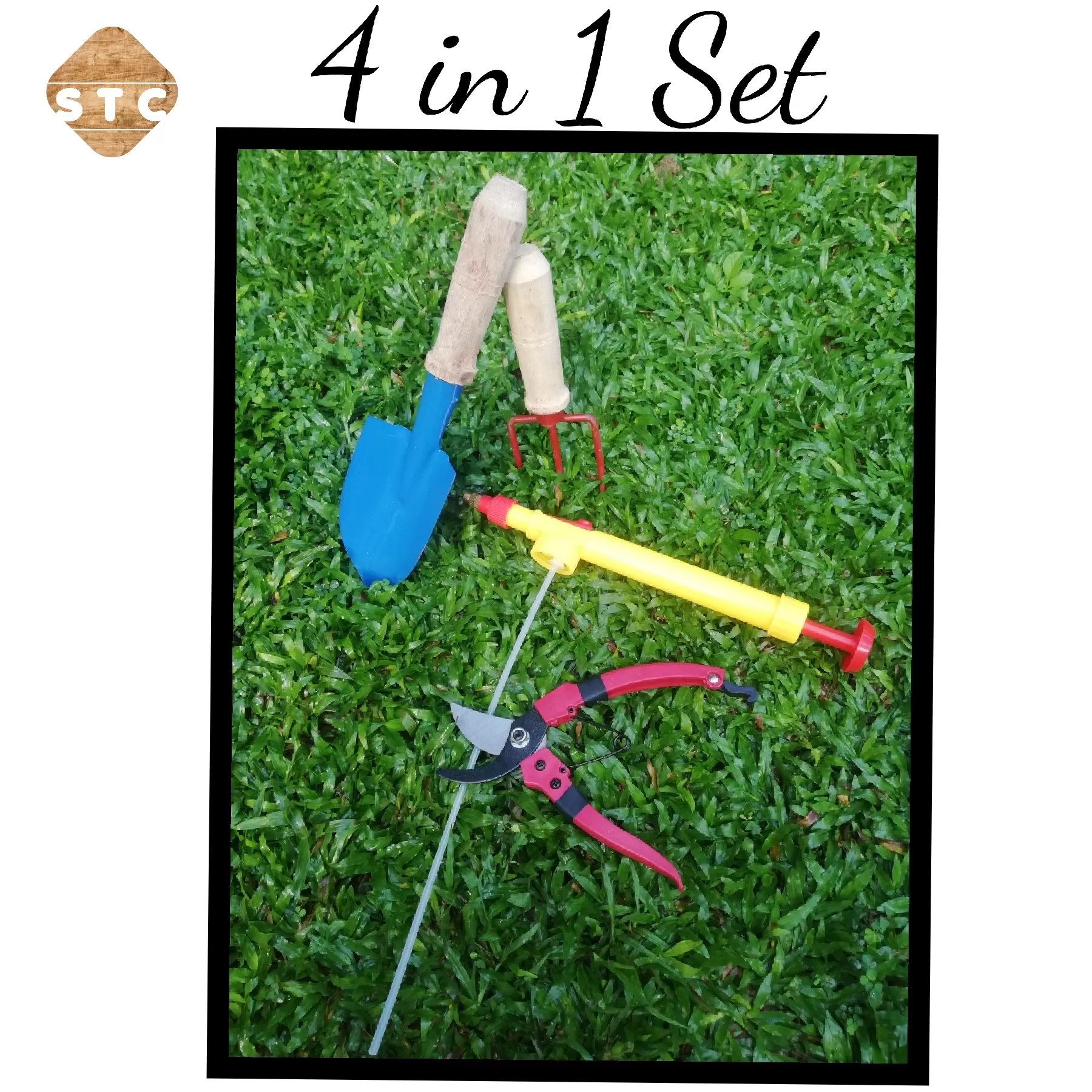 4 Pcs garden tool set , scissor,sprayer,hand fork,shovel - image 3