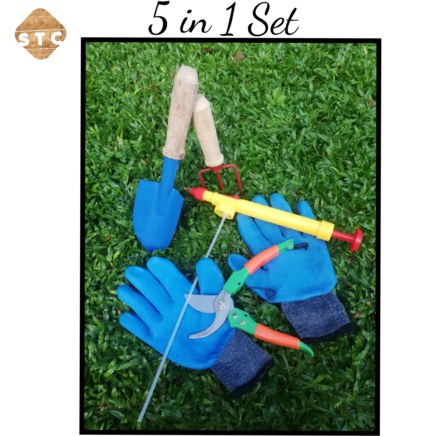 5 Pcs garden tool set , scissor,gloves,hand fork,shovel, - image 3