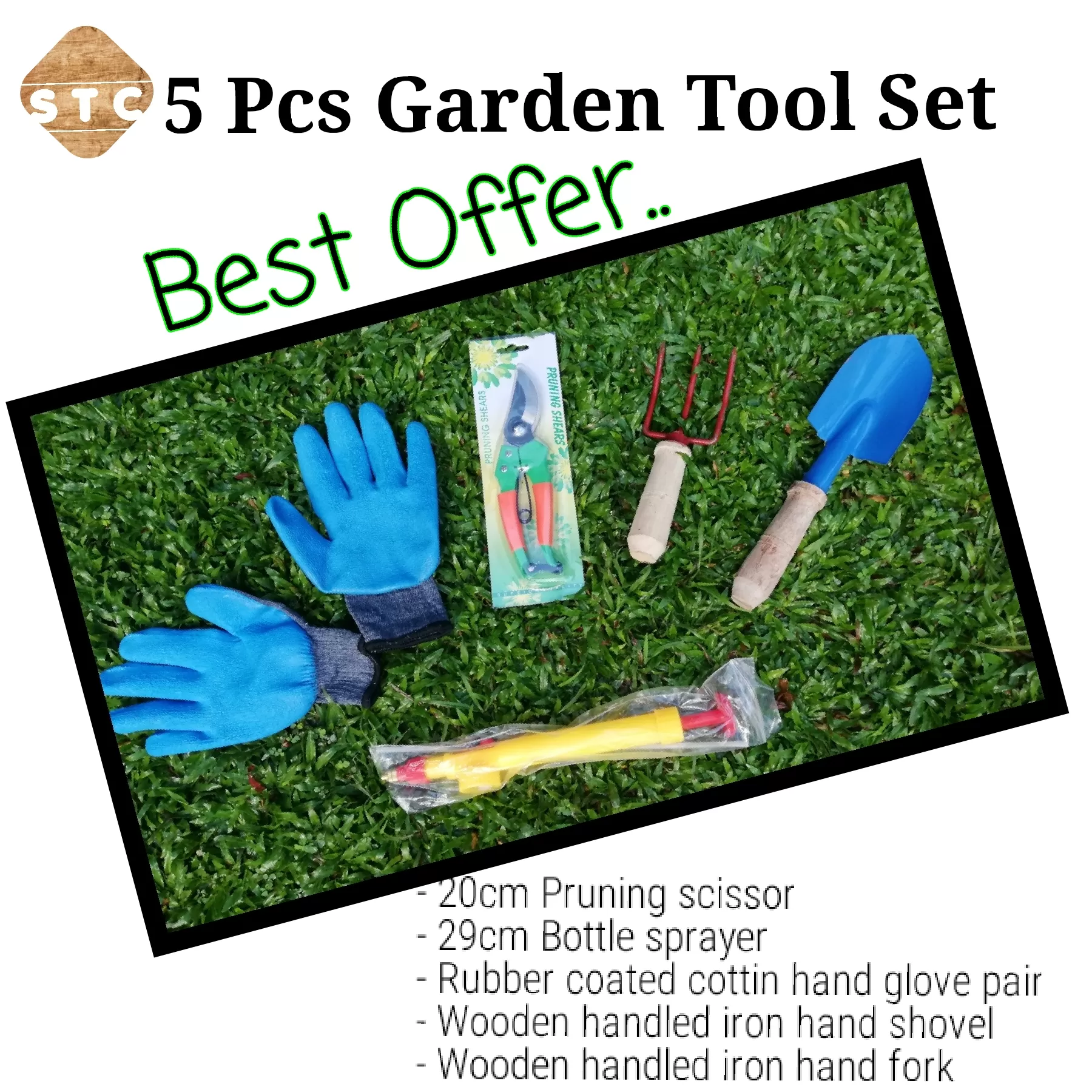 5 Pcs garden tool set , scissor,gloves,hand fork,shovel, - image 2
