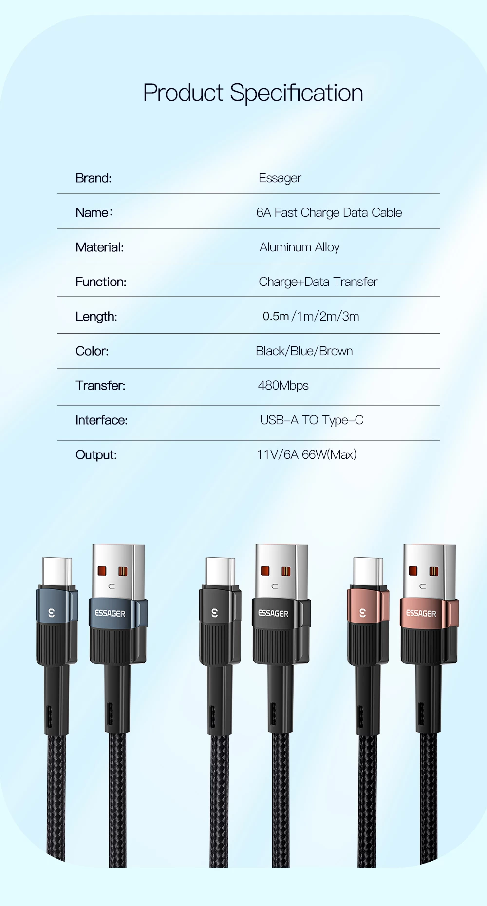 essager 66W 6A 2M length Usb to TyeC  Fastcharging Cable - image 4