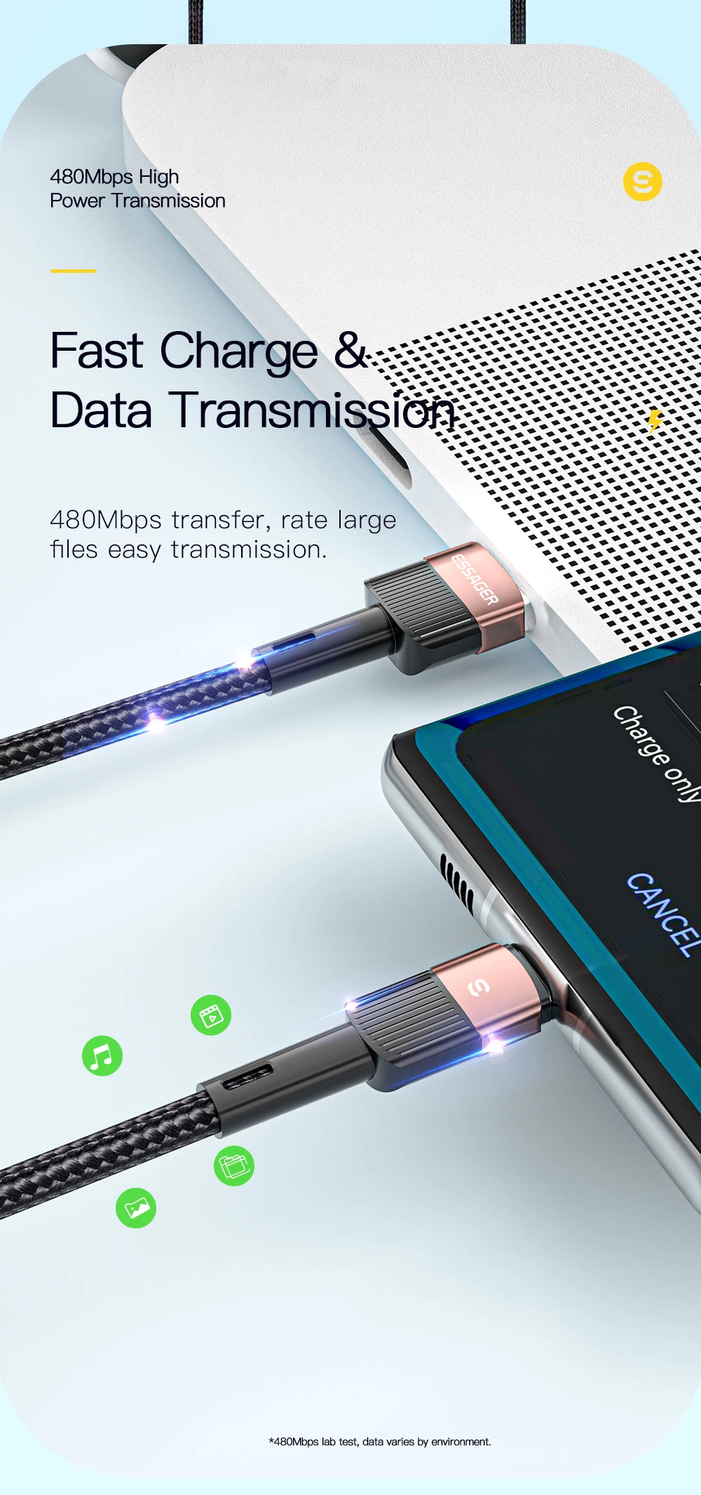essager 66W 6A 2M length Usb to TyeC  Fastcharging Cable - image 9