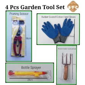 4 Pcs garden tool set , scissor,gloves,hand fork,sprayer