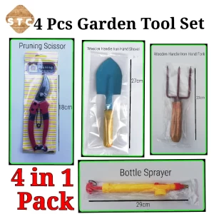 4 Pcs garden tool set , scissor,sprayer,hand fork,shovel