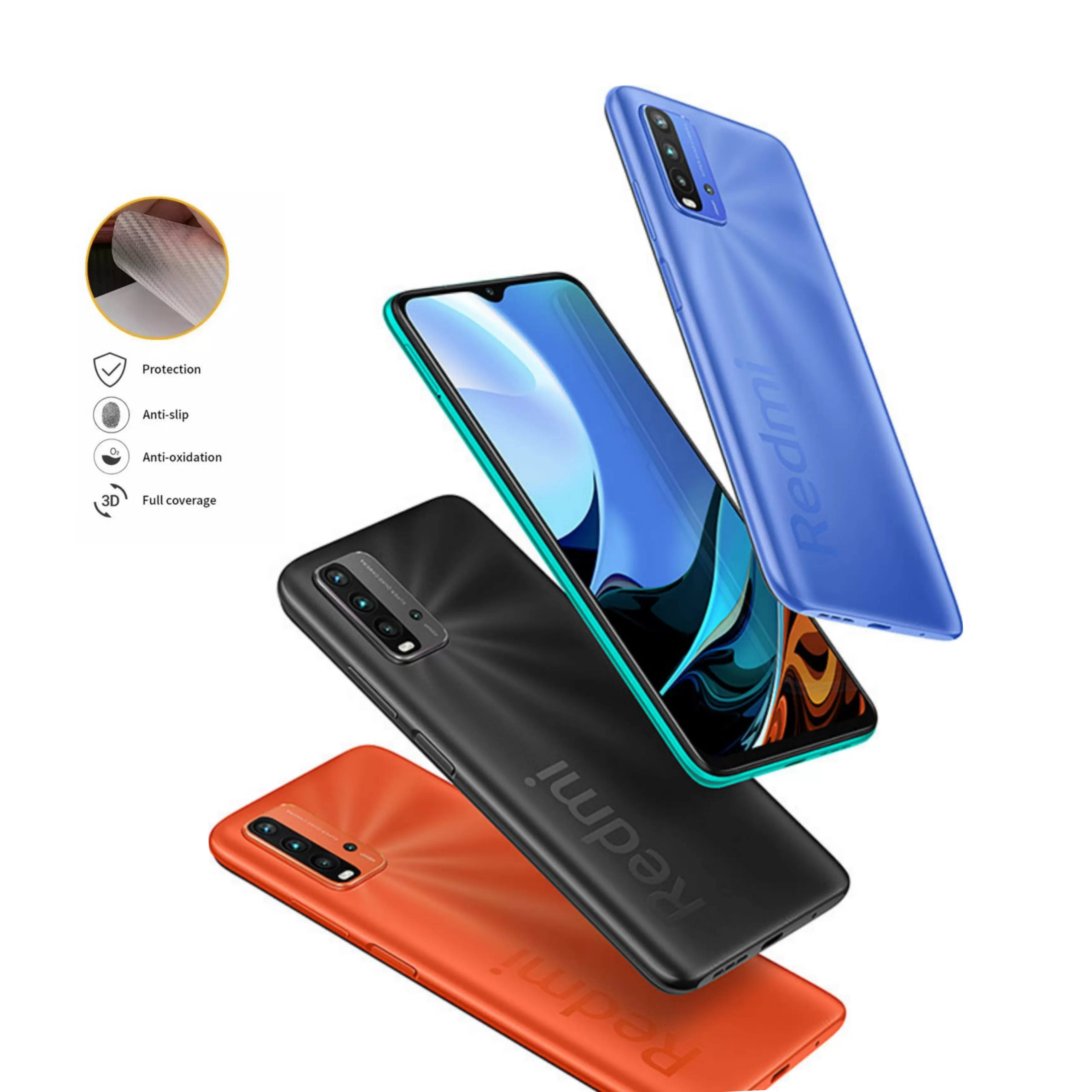 Clear Slim Transparent Carbon Fiber Film For Mi Redmi 9T Mob - image 2