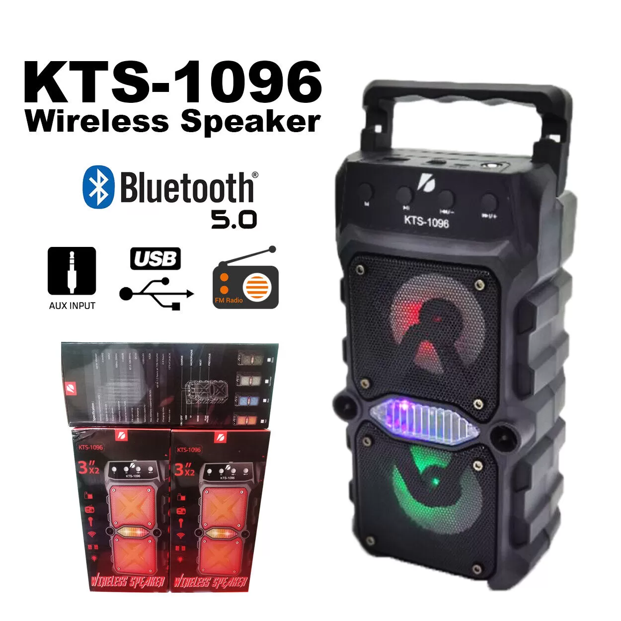 Black KTS Speaker KTS-1096 3*2 Inch twin loudspeakers highes - image 2