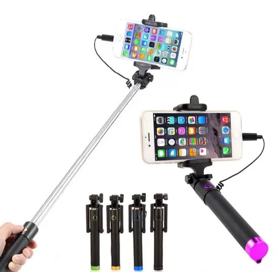 Black Selfie stick wired Stainless steel Extendable Handheld - image 2