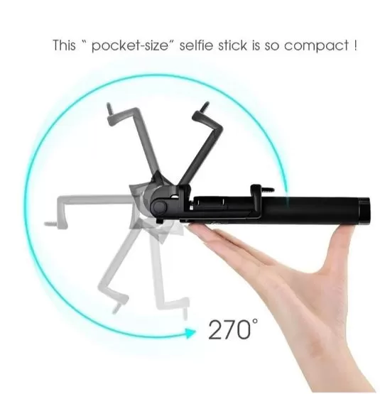 Black Selfie stick wired Stainless steel Extendable Handheld - image 3