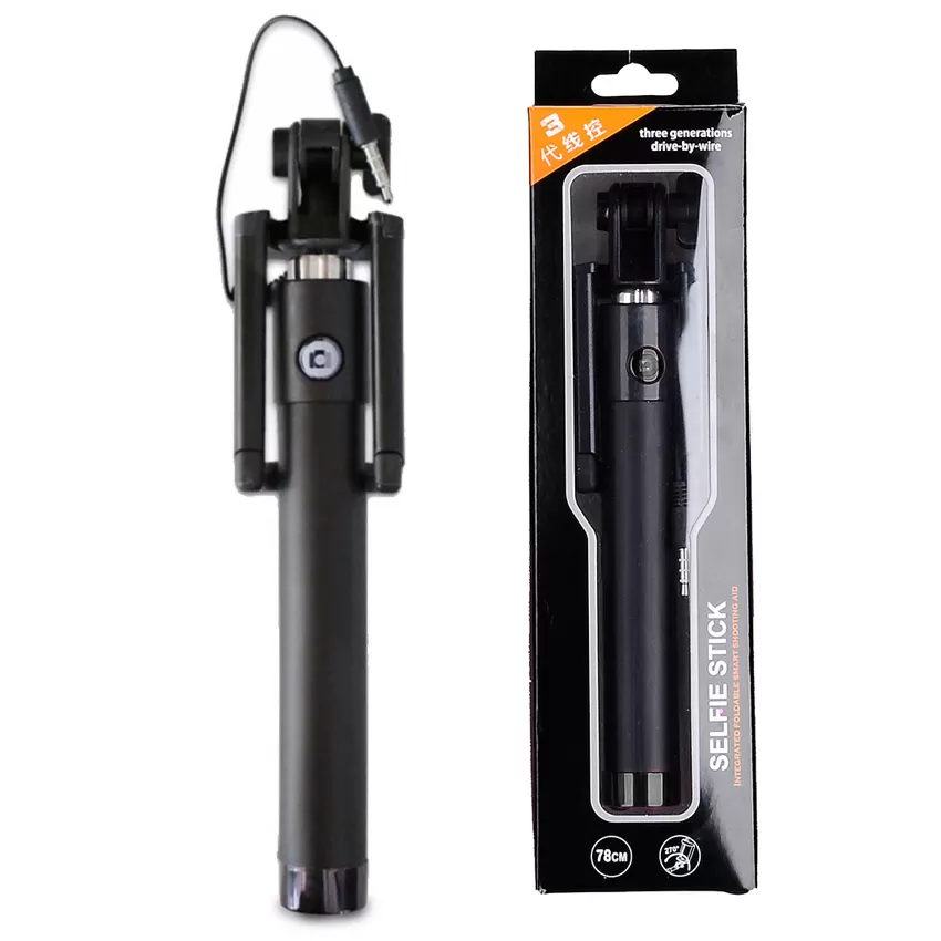 Black Selfie Stick Wired Stainless Steel Monopod Extendable - image 5
