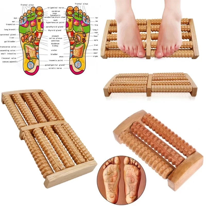 2/6 Rows Wooden Foot Massager 3D Shiatsu Rollers