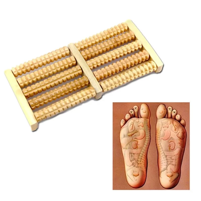 2/6 Rows Wooden Foot Massager 3D Shiatsu Rollers - image 2