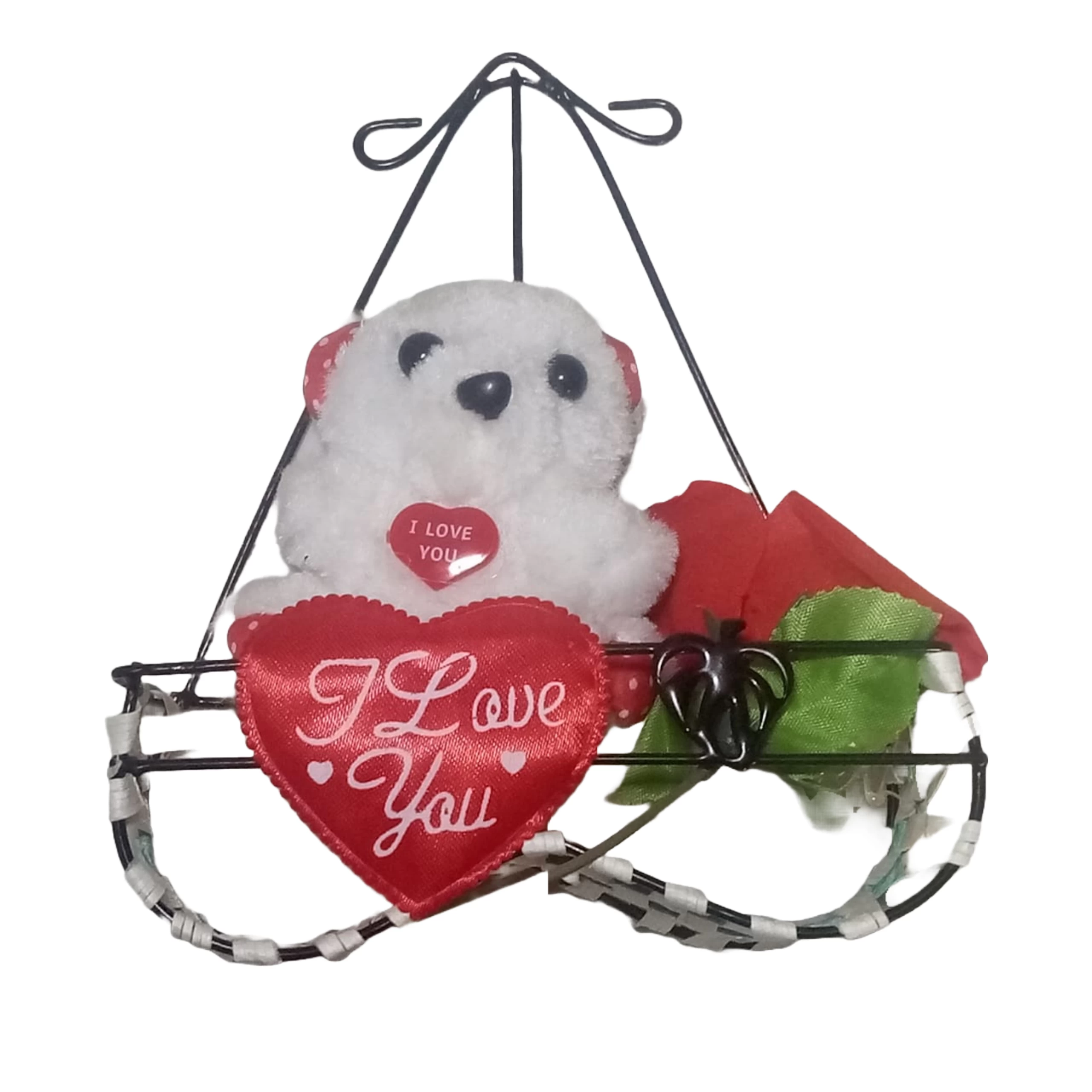 I love you soft white teddy statue with metal stand - image 2