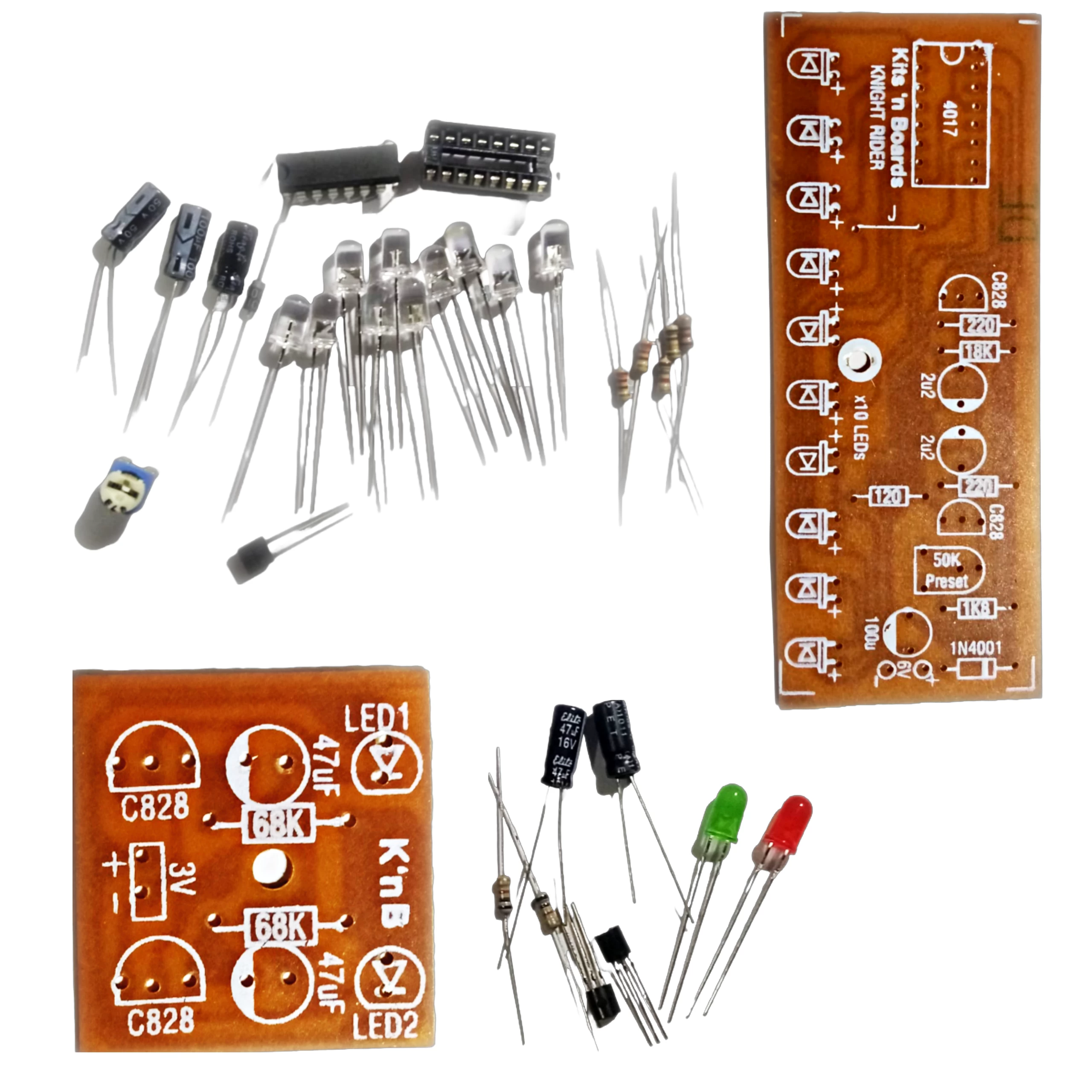 Multivibrator and Knight Rider circuit Parts with PCB