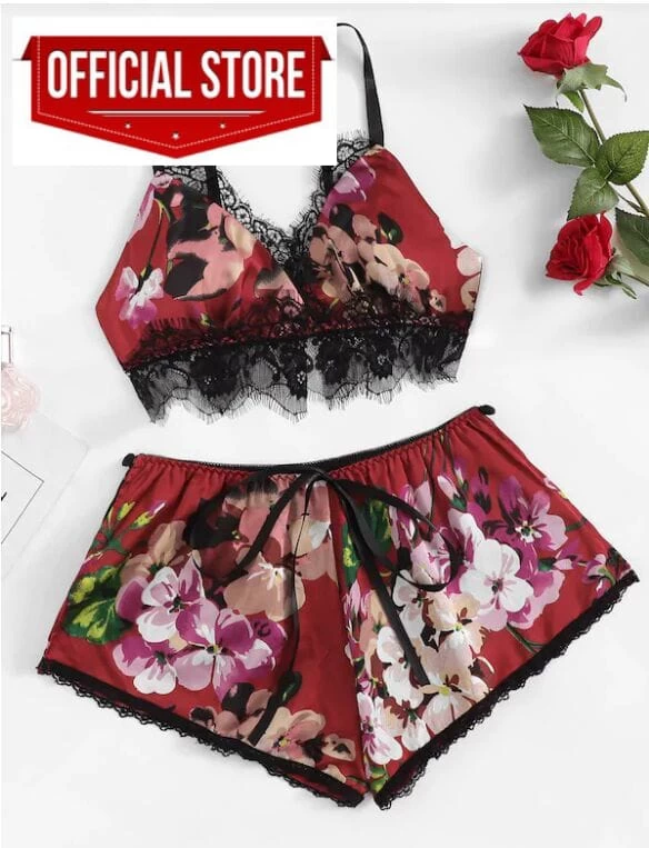 Sexy flower night dress 2 pcs set