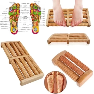 2/6 Rows Wooden Foot Massager 3D Shiatsu Rollers