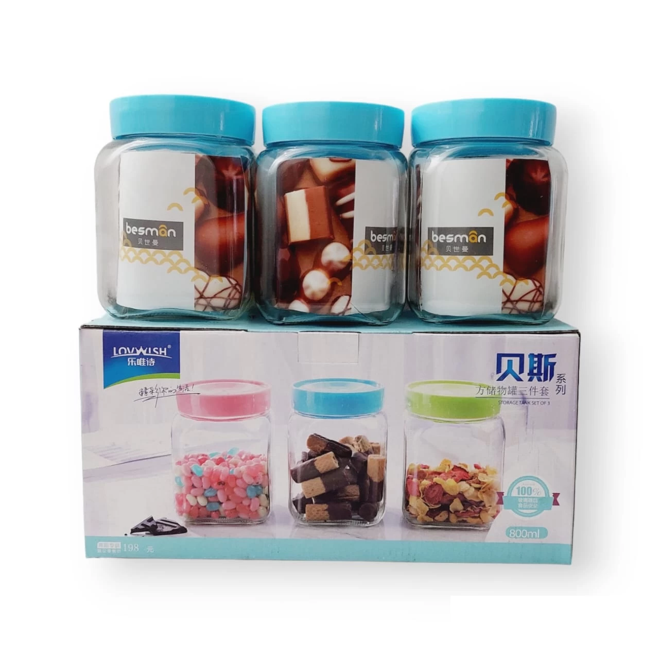 Lovwish Glass Jar 800ml 3Pcs Canister Kitchen Storage