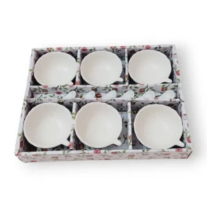 White Ceramic Mini Salad Plate with Spoon Set of 6 Bowl