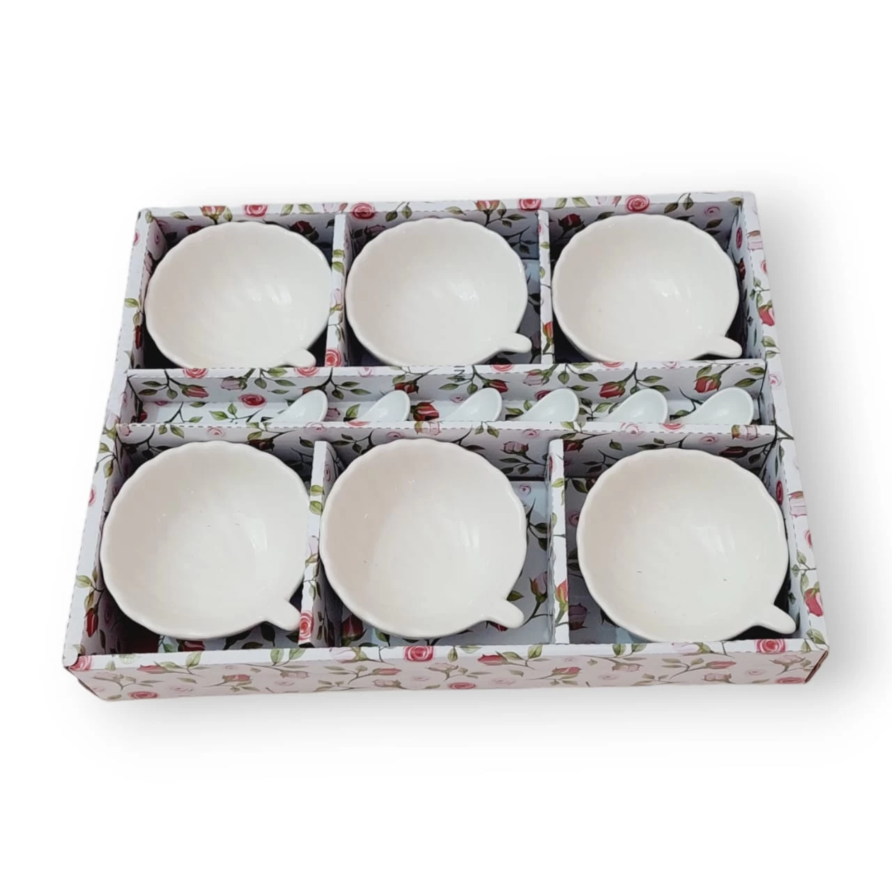 White Ceramic Mini Salad Plate with Spoon Set of 6 Bowl