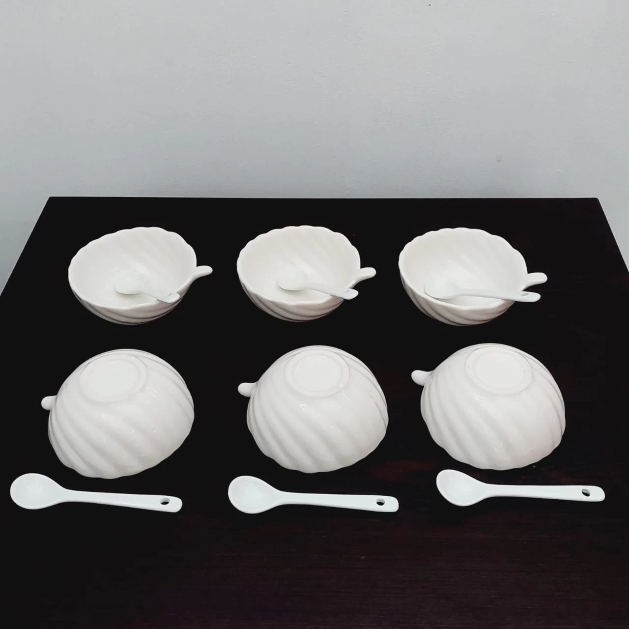 White Ceramic Mini Salad Plate with Spoon Set of 6 Bowl - image 3