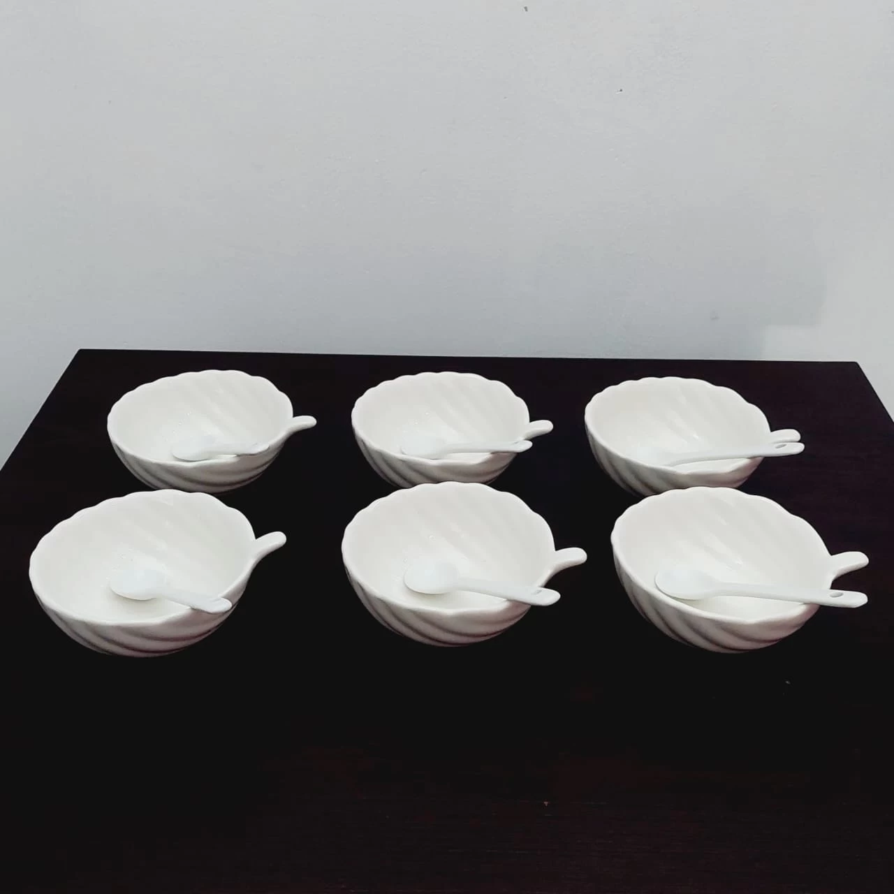 White Ceramic Mini Salad Plate with Spoon Set of 6 Bowl - image 4