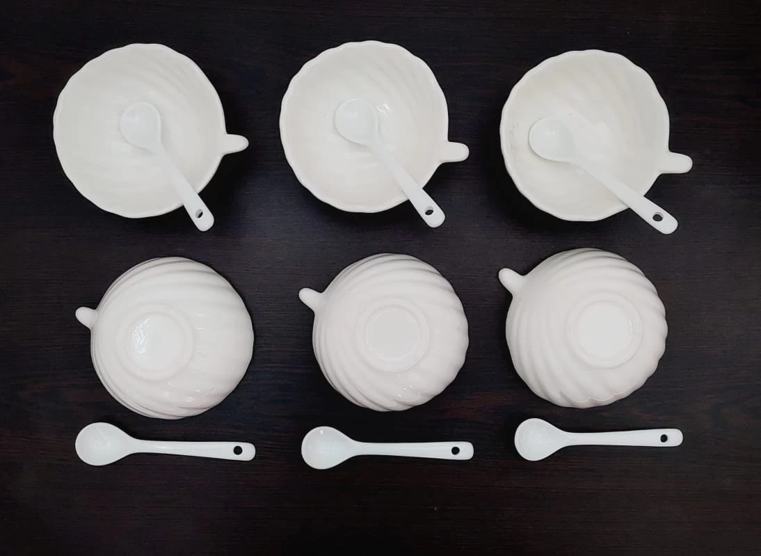 White Ceramic Mini Salad Plate with Spoon Set of 6 Bowl - image 8