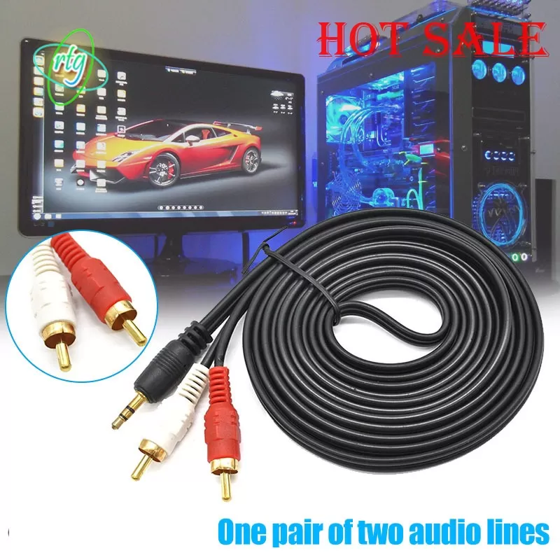 10M 3.5 MM Male Jack to AV 2 RCA Male Stereo Audio Cable - image 2