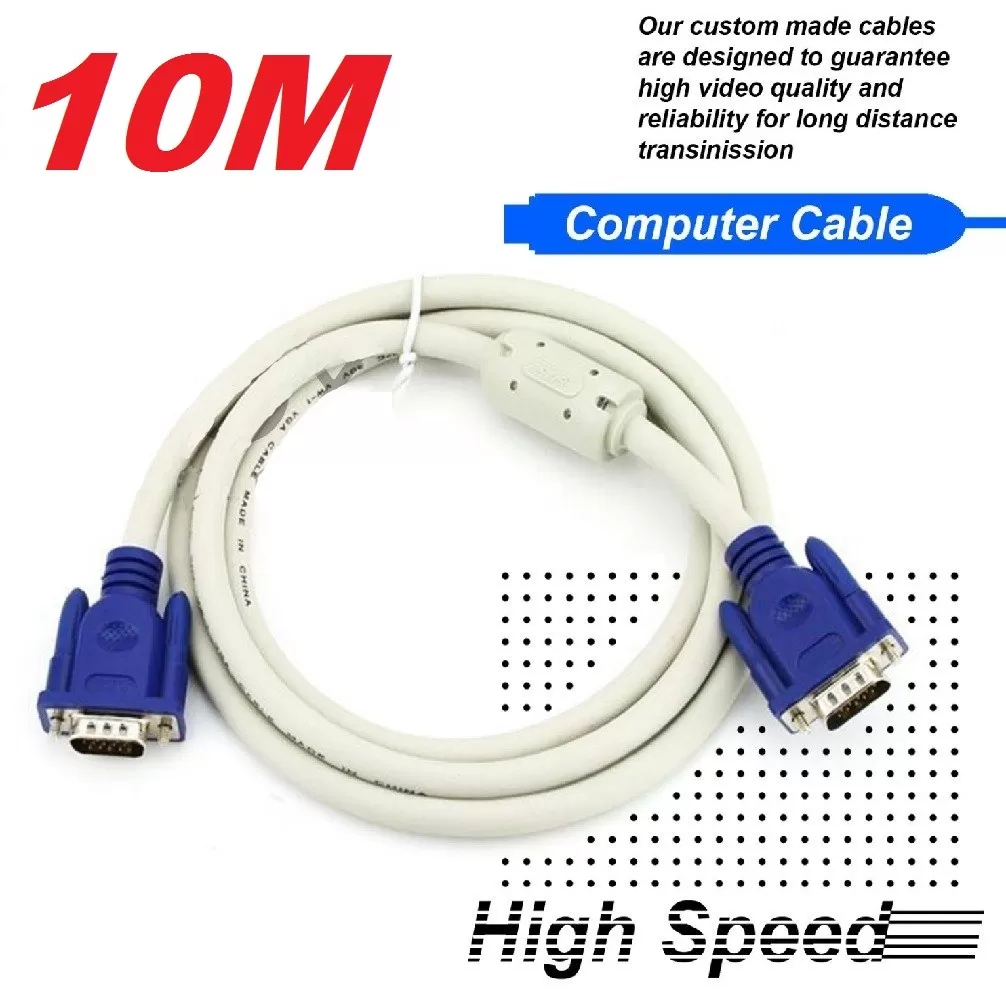 10M VGA Cable 1080P HD Male To Male Bold Extension Cable Cor