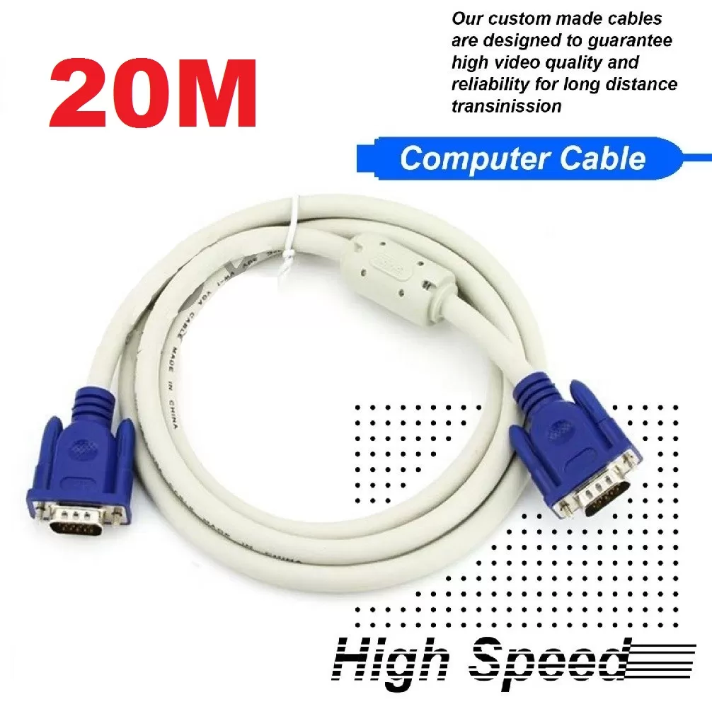 20M VGA Cable 1080P HD Male To Male Bold Extension Cable Cor