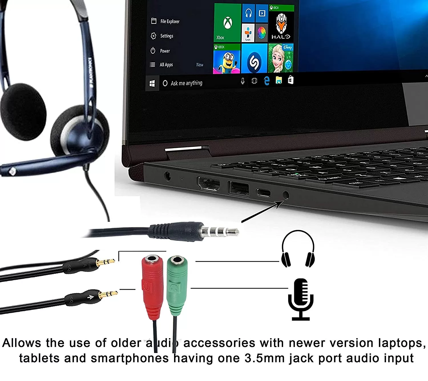 3.5mm Y Splitter 1 Jack Male to 2 Female Headphone Mic - image 2