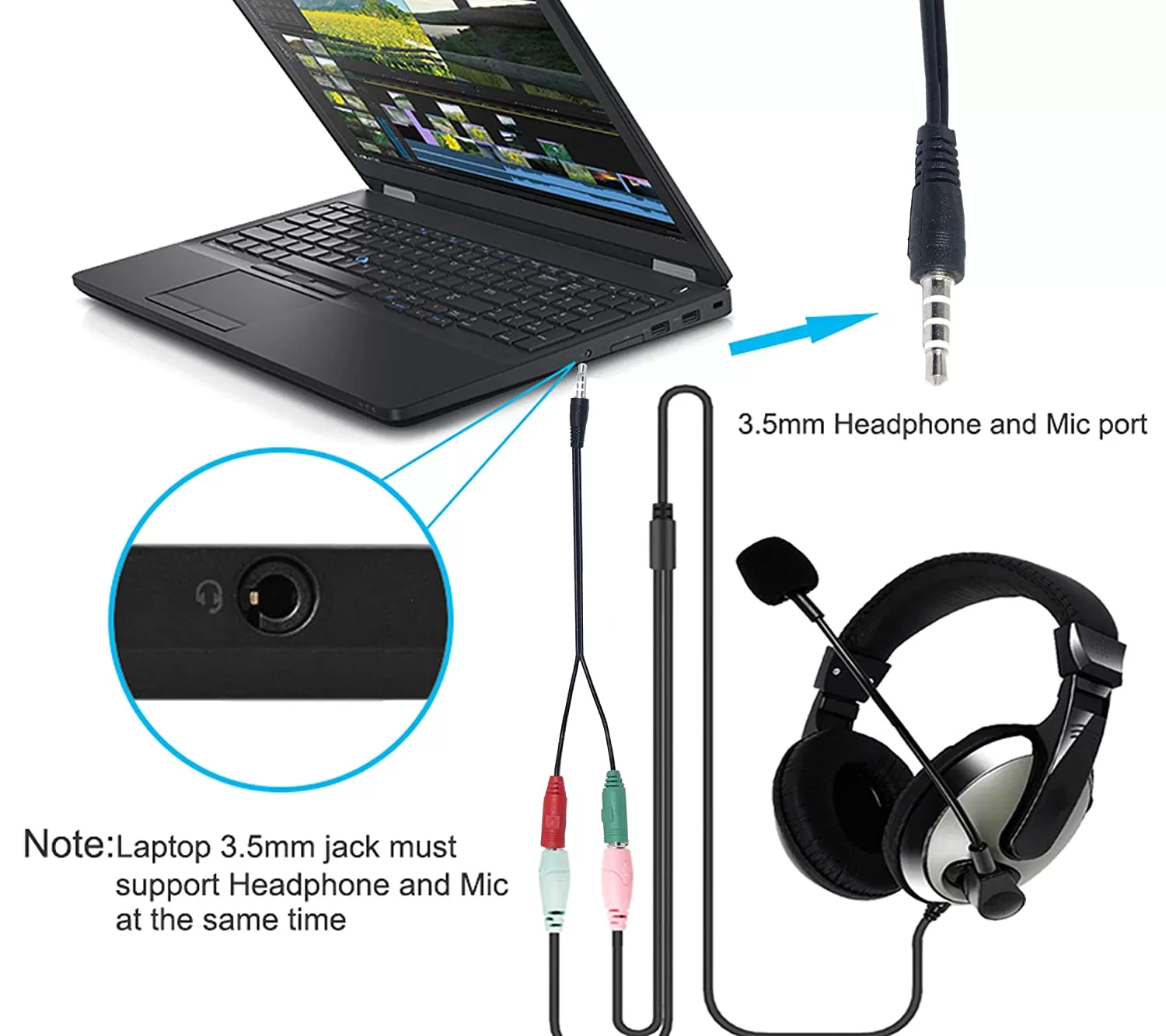 3.5mm Y Splitter 1 Jack Male to 2 Female Headphone Mic - image 3