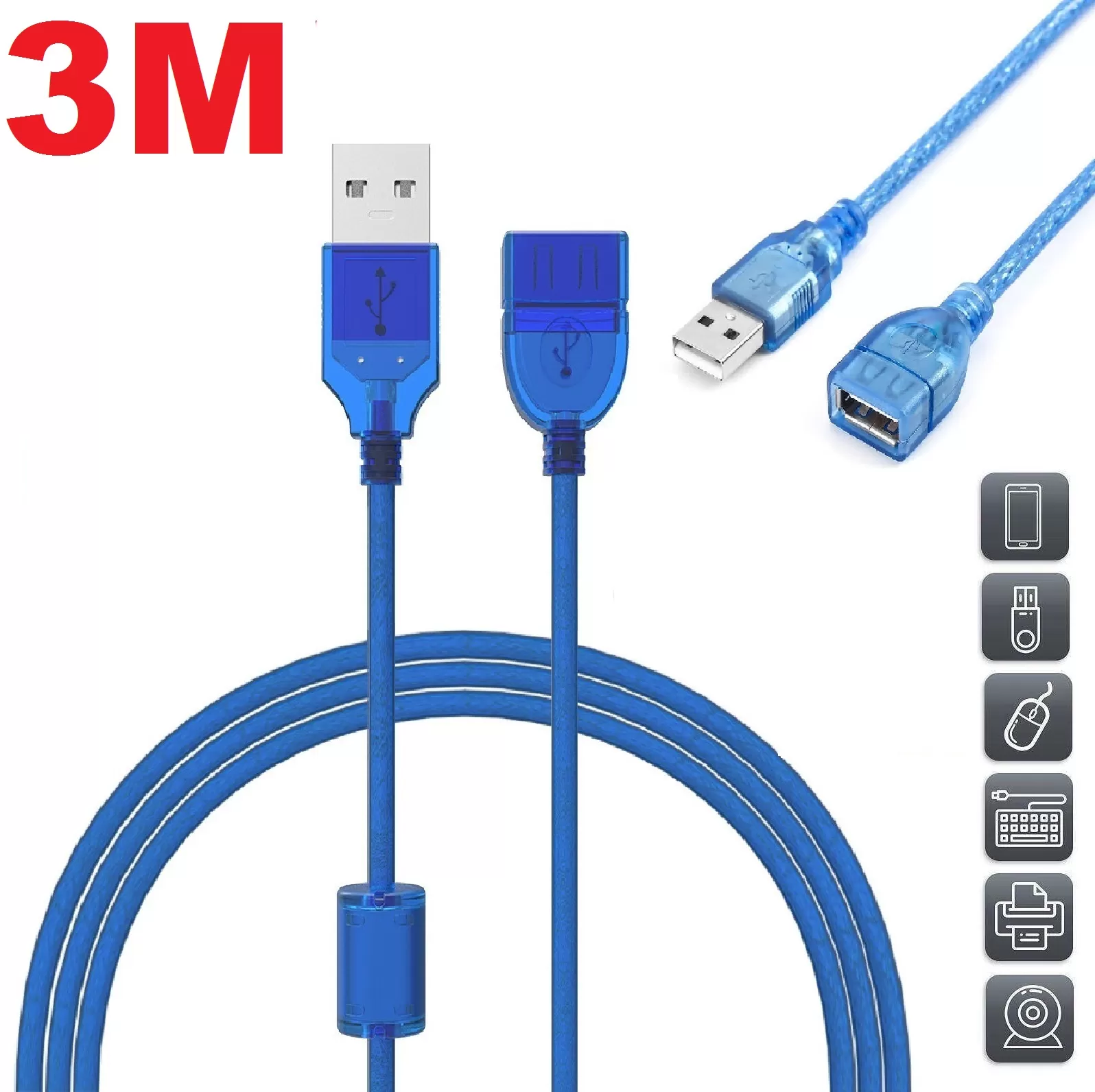 3M USB Extension Cable Male to Female Adapter Data Sync Cord