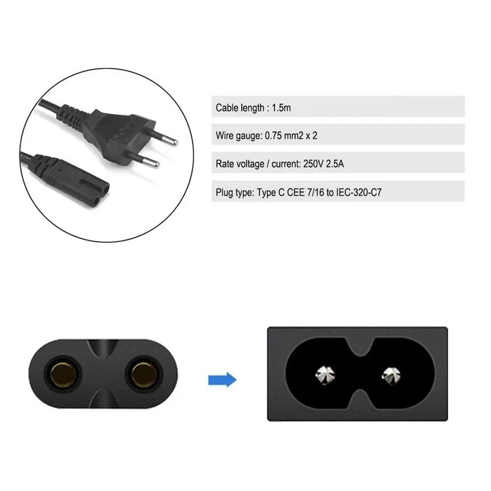 AC Power Adapter Cord Cable Eu Plug 2 pin - image 7