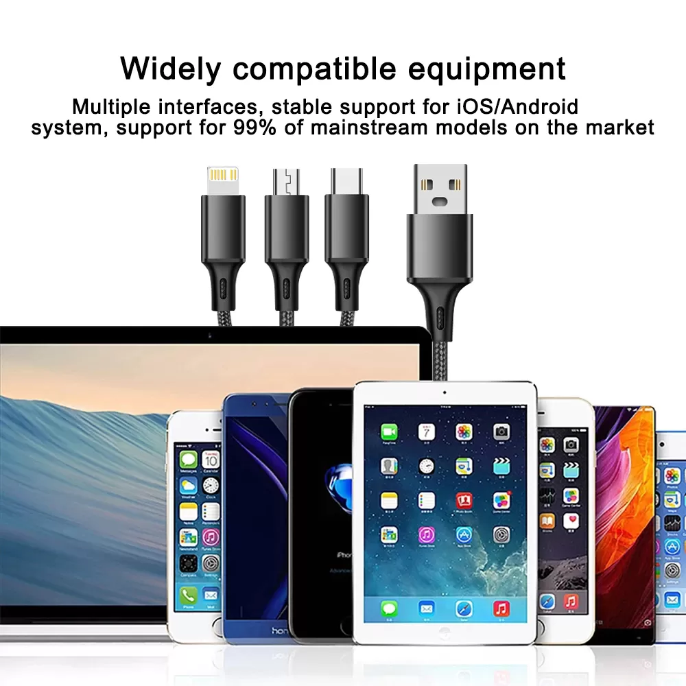Fast Charging 3 in 1 USB Cable , Micro USB / Type C / lightn - image 2
