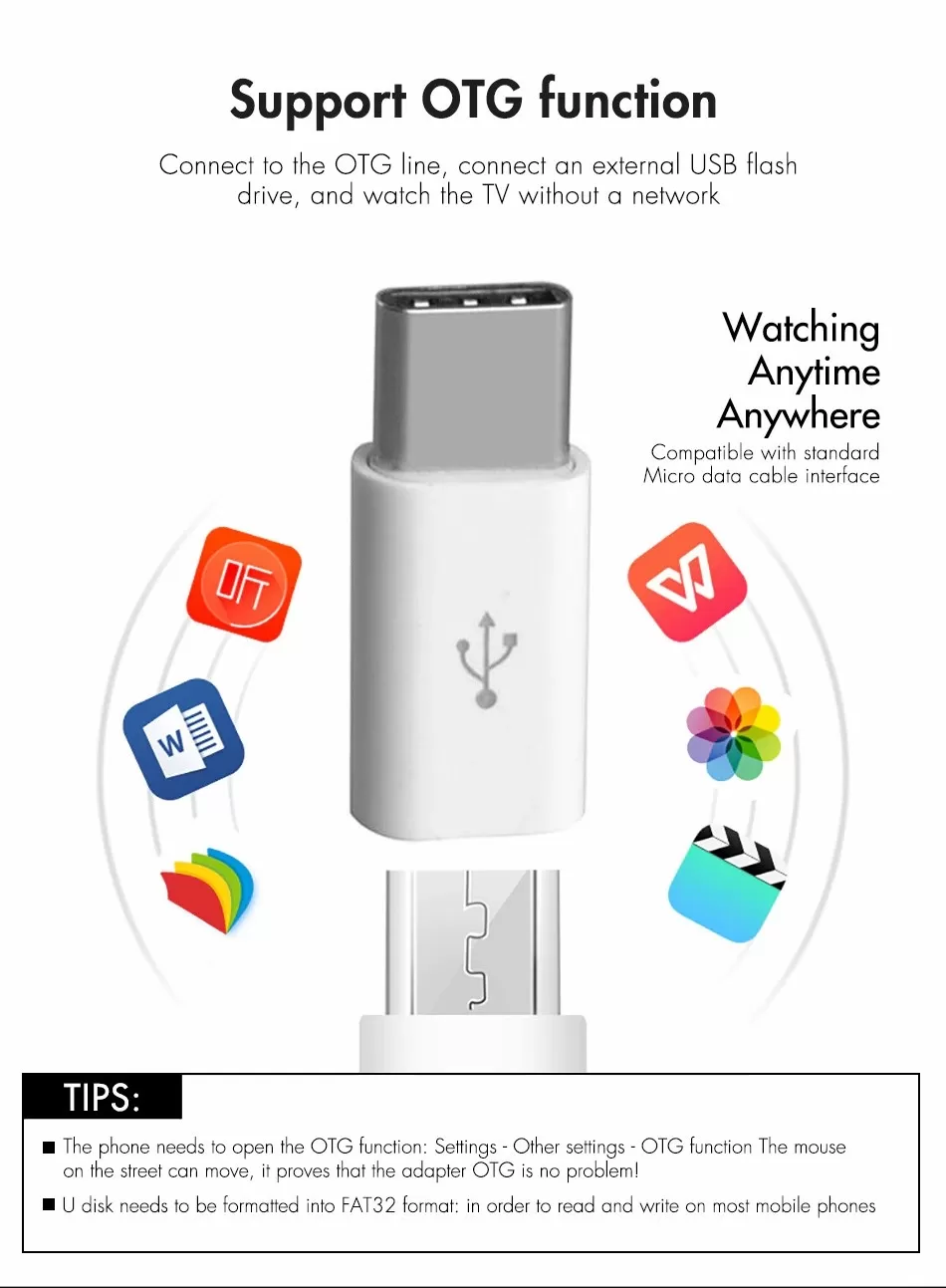 Micro USBToType-C USB 3.0Data Charging Adapter GeneralOTG Ty - image 3