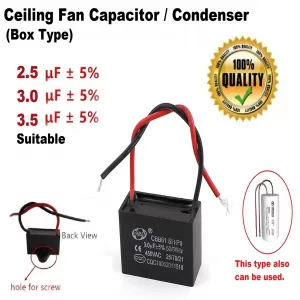 Ceiling Fan Capacitor / Condenser 3.0uF 50/60Hz.450V. Box Ty