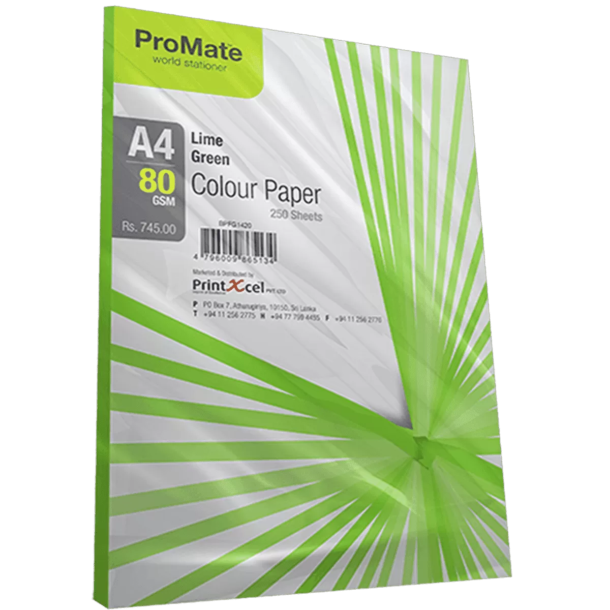 ProMate Colour Paper Lime Green 80 Gsm 250 Sheet Pack