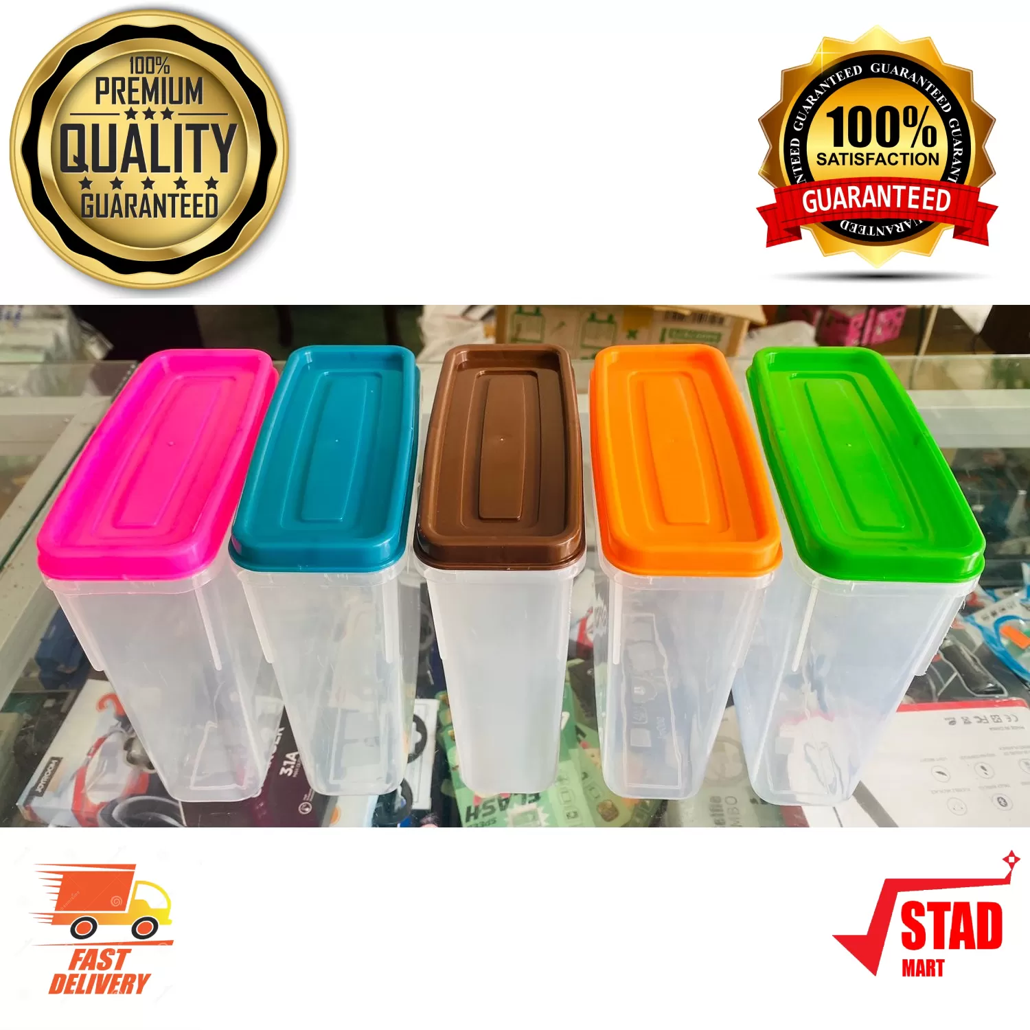 Generic 5 Pcs Plastic Spice Jar Set Clear Multicolor Lid