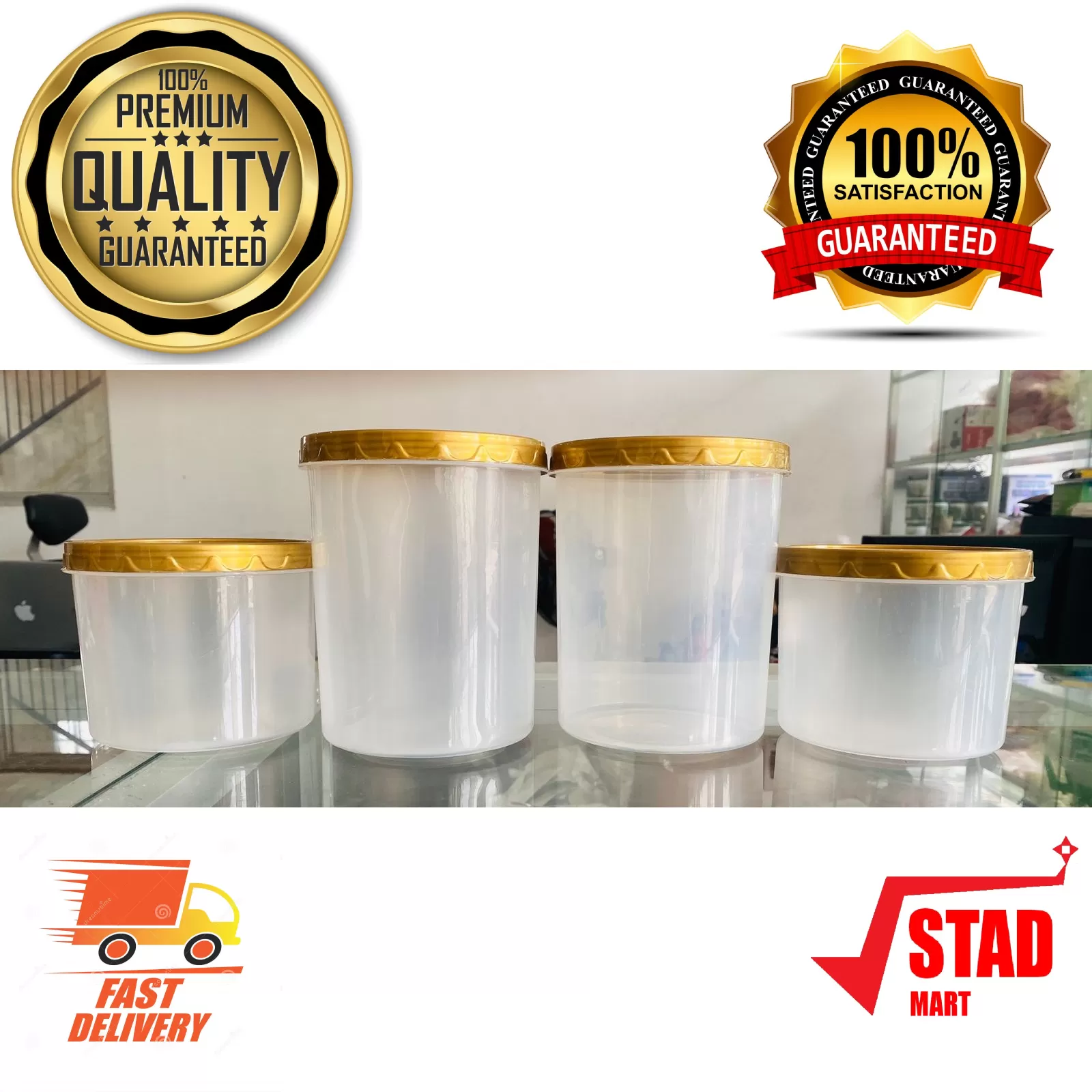 Gold 4 Pcs Jar Set Large Airtight Food Storage
