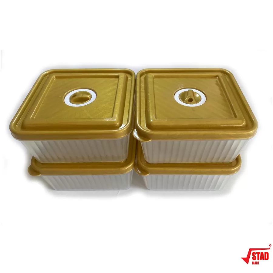 Gold 4 Pcs Square Food Containers Set Microwave Safe