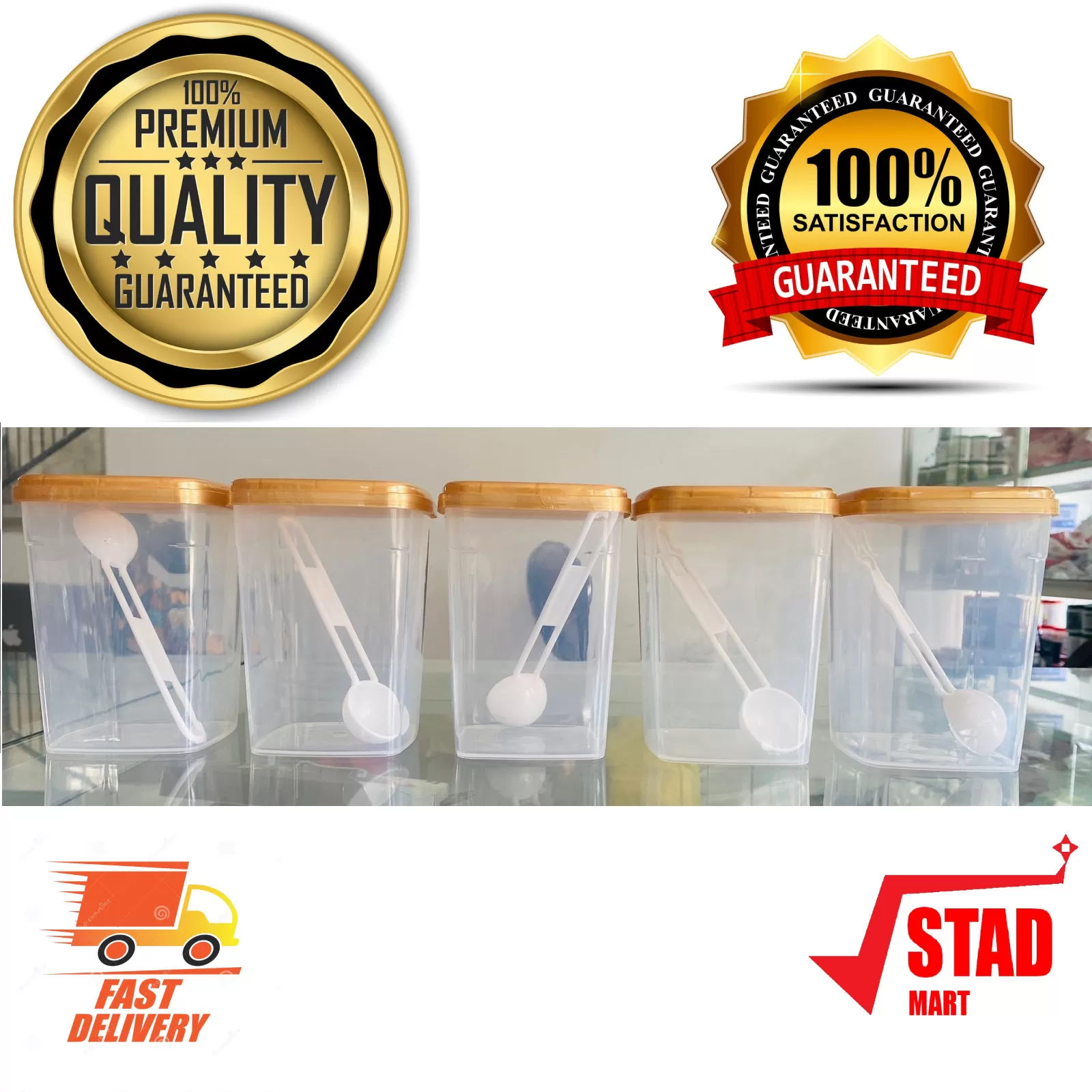 Generic 5 Pcs Visual Kitchen Spice Containers With Lid